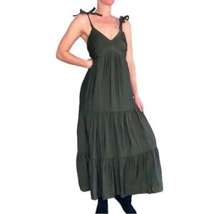 NWT Express Tie Shoulder Tiered Maxi Dress XL Olive Green